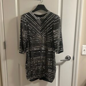 Parker Petra metallic silver sequin dress